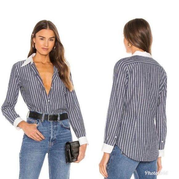 Revolve NILI LOTAN Hailey striped cotton-poplin shirt - Picture 1 of 15